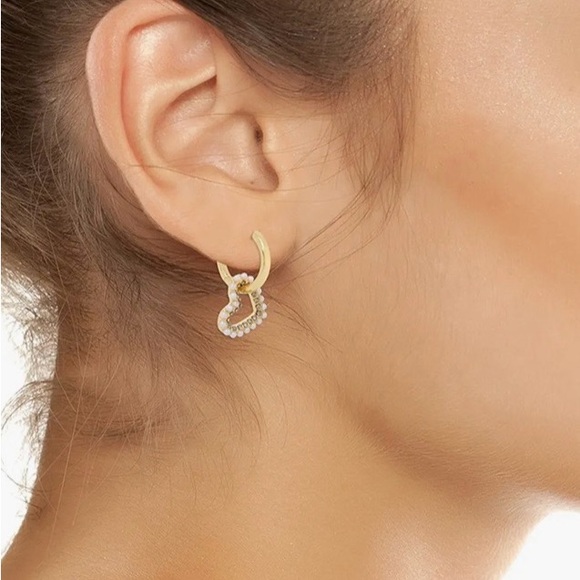 All Saints Goldtone Dangle Heart Huggie Earrings - Picture 2 of 7